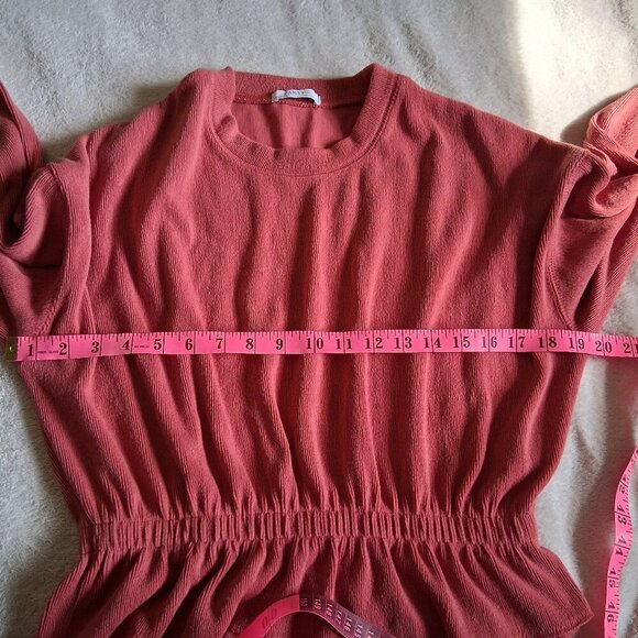 Zara Women's Size Small Coral Pink Ribbed Long Sleeve Peplum Boho Top - Picture 8 of 10